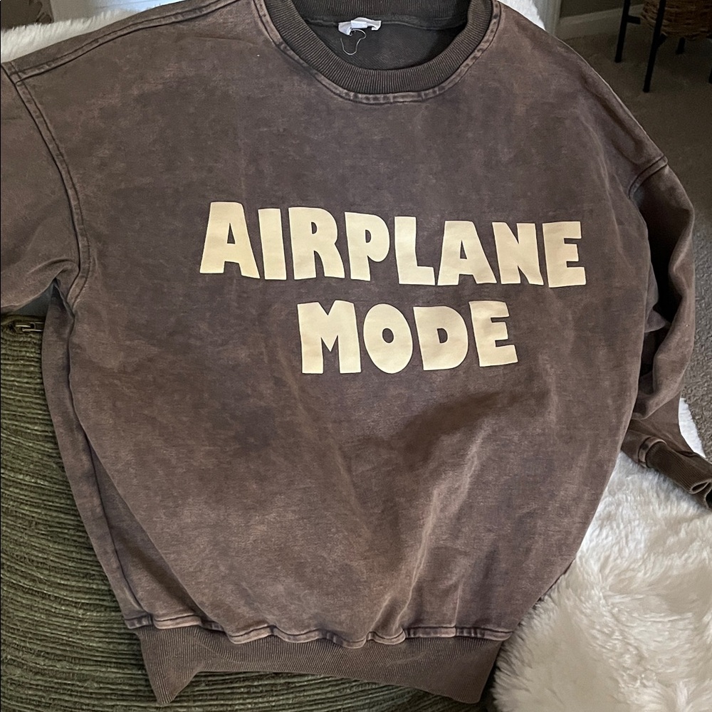 Le Lis Brown Crew Neck Sweater with Cream Text